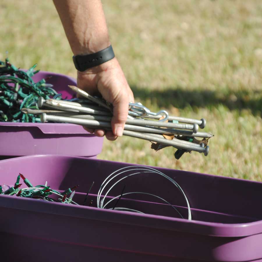 Plastic tub filled with equipment